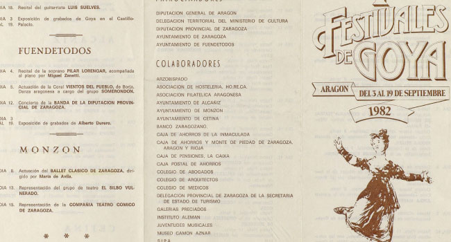 Programa Ballet Clásico de Zaragoza, Festivales Goya,
                              Teatro Principal (Zaragoza), Alcañiz, Cetina, Fuendetodos,
                              Monzón, 4 de septiembre de 1982. Archivo Mar Olmos