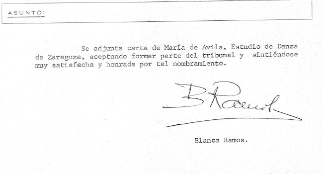 Carta de aceptación para participar en tribunal de
                              selección del Ballet Clásico Nacional, 7 de noviembre de
                              1978. Archivo CDAEM