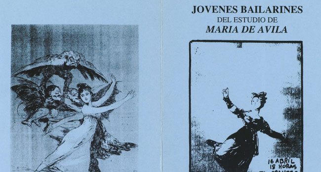 Programa Jóvenes bailarines de la Escuela de María de
                              Ávila, Teatro El Granero (Fuendetodos), 16 de abril de 1988