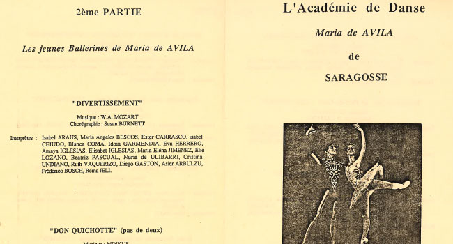 Programa L’Academie de Danse María de Ávila de Saragosse
                              (Agen), s.f. Archivo Violeta Gastón