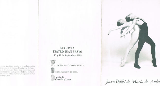 Programa Joven Ballet María de Ávila, Teatro Juan Bravo
                              (Segovia) 15 y 16 de septiembre de 1989. Archivo Ruth
                              Vaquerizo