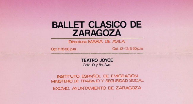 Cartel Ballet Clásico de Zaragoza, Semana de la Hispanidad,
                              Teatro Joyce (Nueva York), 11 a 13 de octubre de 1983
                              Archivo Mar Olmos