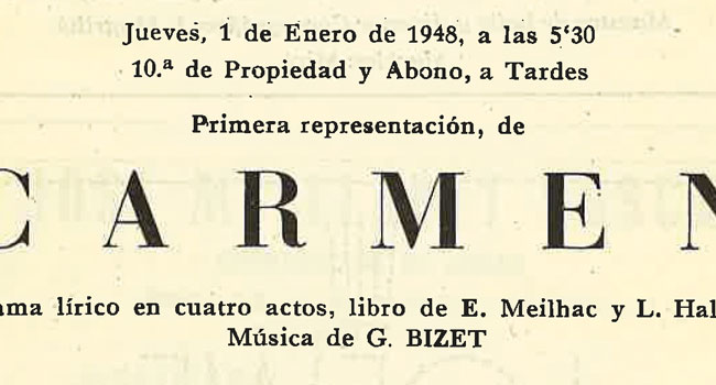 Programa <em>Carmen</em>. Gran Teatro del Liceo
                              (Barcelona), 1 de enero de 1948. Associació LiceXballet (Jordi Pujal)