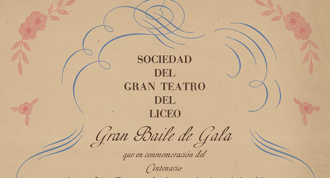 Cartel Gran baile de Gala. Centenario del Liceo. Gran
                              Teatro del Liceo (Barcelona), 6 de enero de 1948. Arxiu
                              Històric de la Societat del G. T. del Liceu / UAB