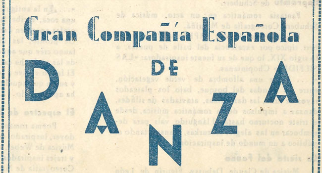 Programa de la Gala de la Gran Compañía Española de Danza,
                              Teatro Principal (Zaragoza), 28 de enero de 1943.
                              Biblioteca Museu Víctor Balaguer