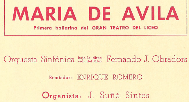 Programa del Primer gran concierto de danza clásica y de
                              carácter con Edmond Linval y María de Ávila, Palacio de la
                              Música (Barcelona), 4 de mayo de 1944. Centre de
                              Documentació de l’Orfeó Català