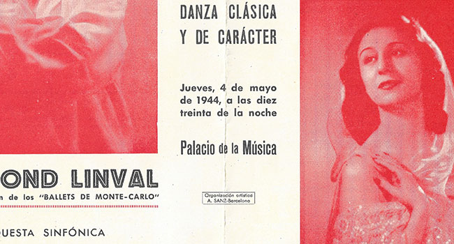 Programa del Primer gran concierto de danza clásica y de
                              carácter con Edmond Linval y María de Ávila, Palacio de la
                              Música (Barcelona), 4 de mayo de 1944. Centre de
                              Documentació de l’Orfeó Català