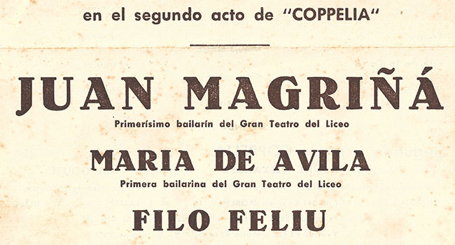  Programa del recital del Ballet de Paul Goubé e Yvonne Alexander con actuación de Magriña, Ávila, Filo Feliú y Maruja Blanco. Palau de Música (Barcelona), 24 de diciembre de 1944. Centre de Documentació Orfeó Català