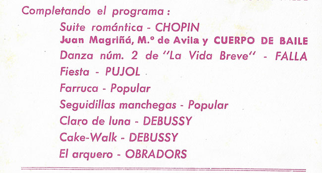 Programa del recital extraordinario con Joan Magriñà,
                              Alejandra Dimina y cuerpo de baile. Palau de la Música
                              (Barcelona), 20 de octubre de 1946. Centre de Documentació
                              de l’Orfeó Català