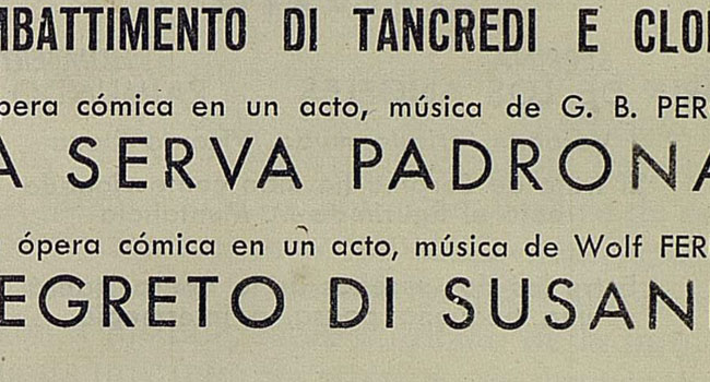 Programa <em>Il combattimento di Tancredi e Clorinda</em>.
                              Gran Teatro del Liceo (Barcelona), 8 de febrero de 1945.
                              Arxiu Històric de la Societat del G. T. del Liceu / UAB