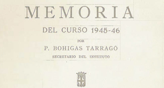 Memoria del curso 1945-46, Institut del Teatre,  portada y p. 6. Archivo MAE-Institut del Teatre