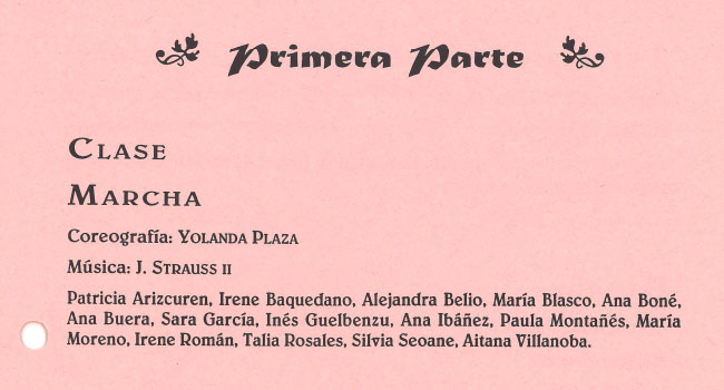 Programa  función fin de curso, Estudio de Danza Académica María de Ávila,  27 de junio de 1998. Legado familiar de María de Ávila
