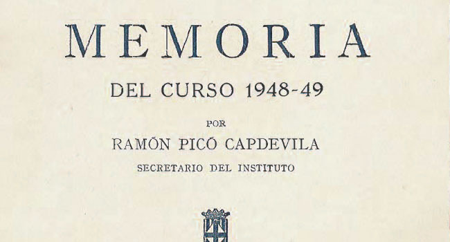 Memoria del curso 1948-49, Institut del Teatre,  portada y p. 6. Archivo MAE-Institut del Teatre