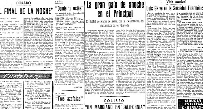 Joaquín Aranda, “La gran gala de anoche en el Principal”, <em>Heraldo de Aragón</em>, 5 de mayo de 1964