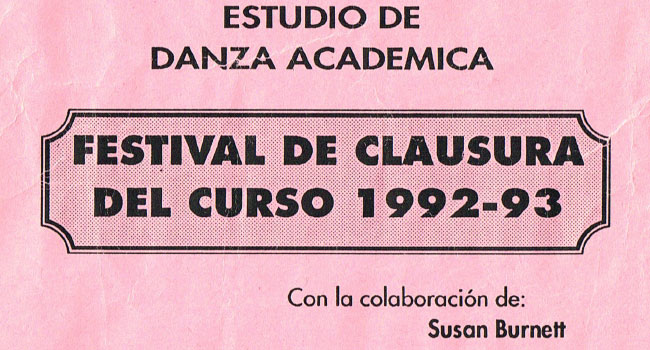 Programa  función fin de curso, Estudio de Danza Académica María de Ávila, 24 de junio de 1993. Archivo Ruth Vaquerizo